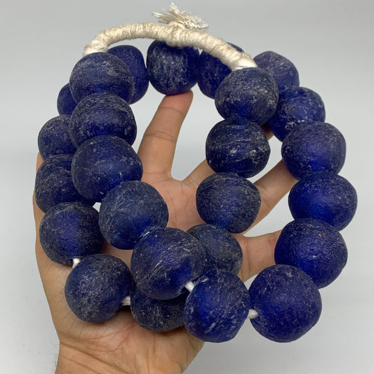 2.25 lbs, 23mm-31mm, 1 Strand, 25 beads, Blue Sea Glass Beads, B35670