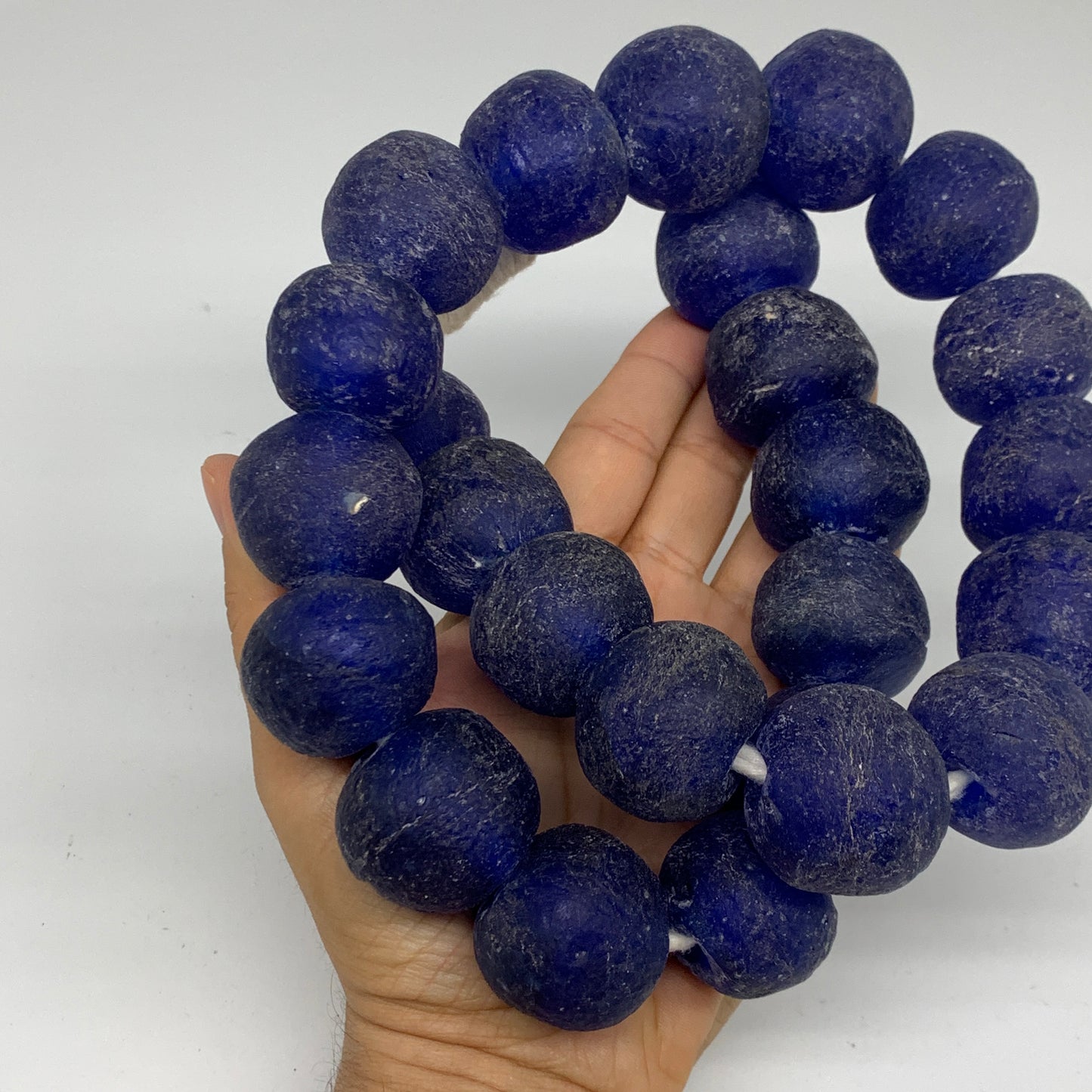 2.25 lbs, 23mm-31mm, 1 Strand, 25 beads, Blue Sea Glass Beads, B35670