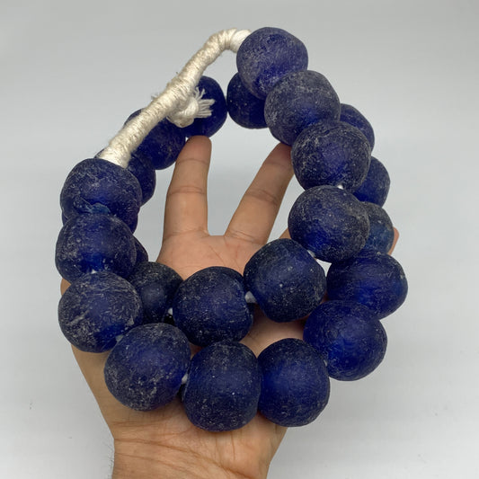 2.27 lbs, 23mm-30mm, 1 Strand, 25 beads, Blue Sea Glass Beads, B35671