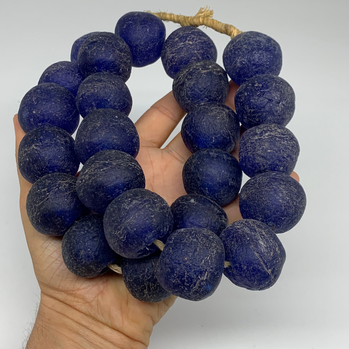 2.23 lbs, 26mm-31mm, 1 Strand, 24 beads, Blue Sea Glass Beads, B35672