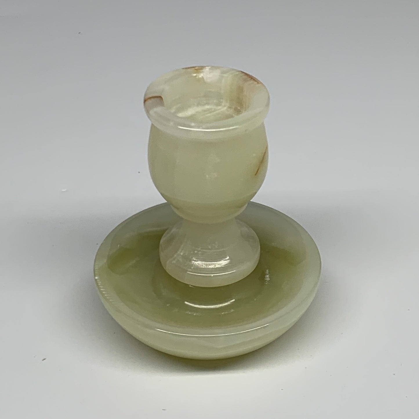 299.9g, 3.3"x1.5"x3", Natural Green Onyx Candle Holder Gemstone Hand Carved, B32