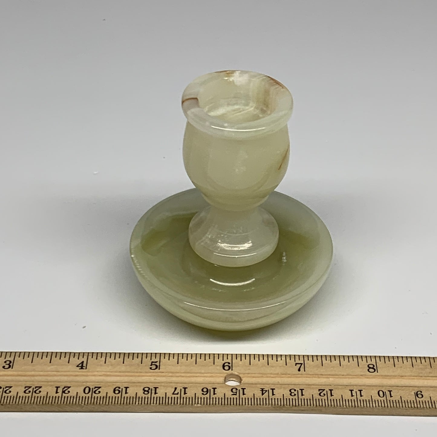 299.9g, 3.3"x1.5"x3", Natural Green Onyx Candle Holder Gemstone Hand Carved, B32