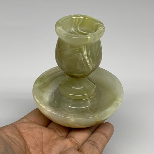 284g, 3.3"x1.4"x2.9", Natural Green Onyx Candle Holder Gemstone Hand Carved, B32