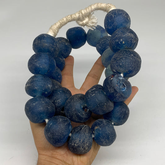 2.3 lbs, 25mm-30mm, 1 Strand, 25 beads, Blue Sea Glass Beads, B35676