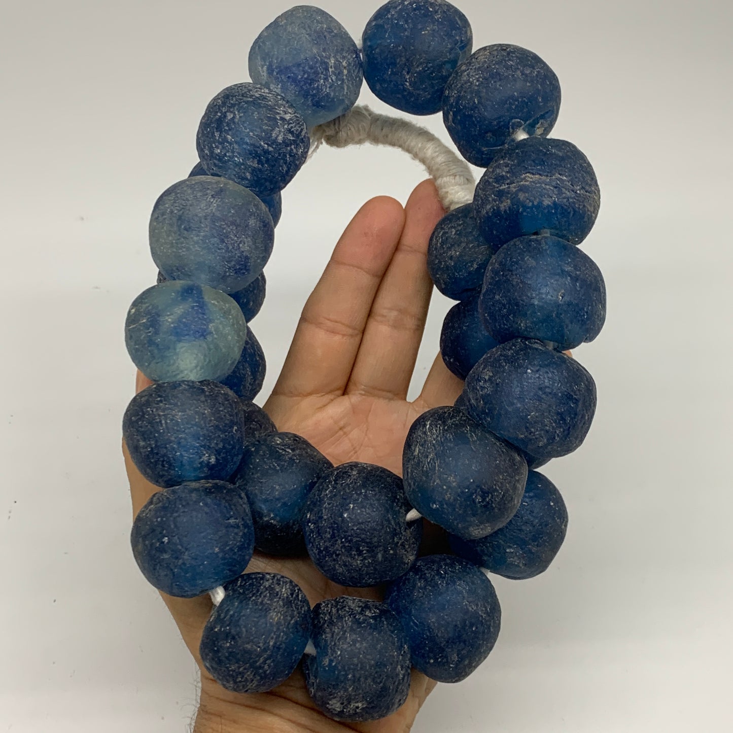 2.3 lbs, 25mm-30mm, 1 Strand, 25 beads, Blue Sea Glass Beads, B35676