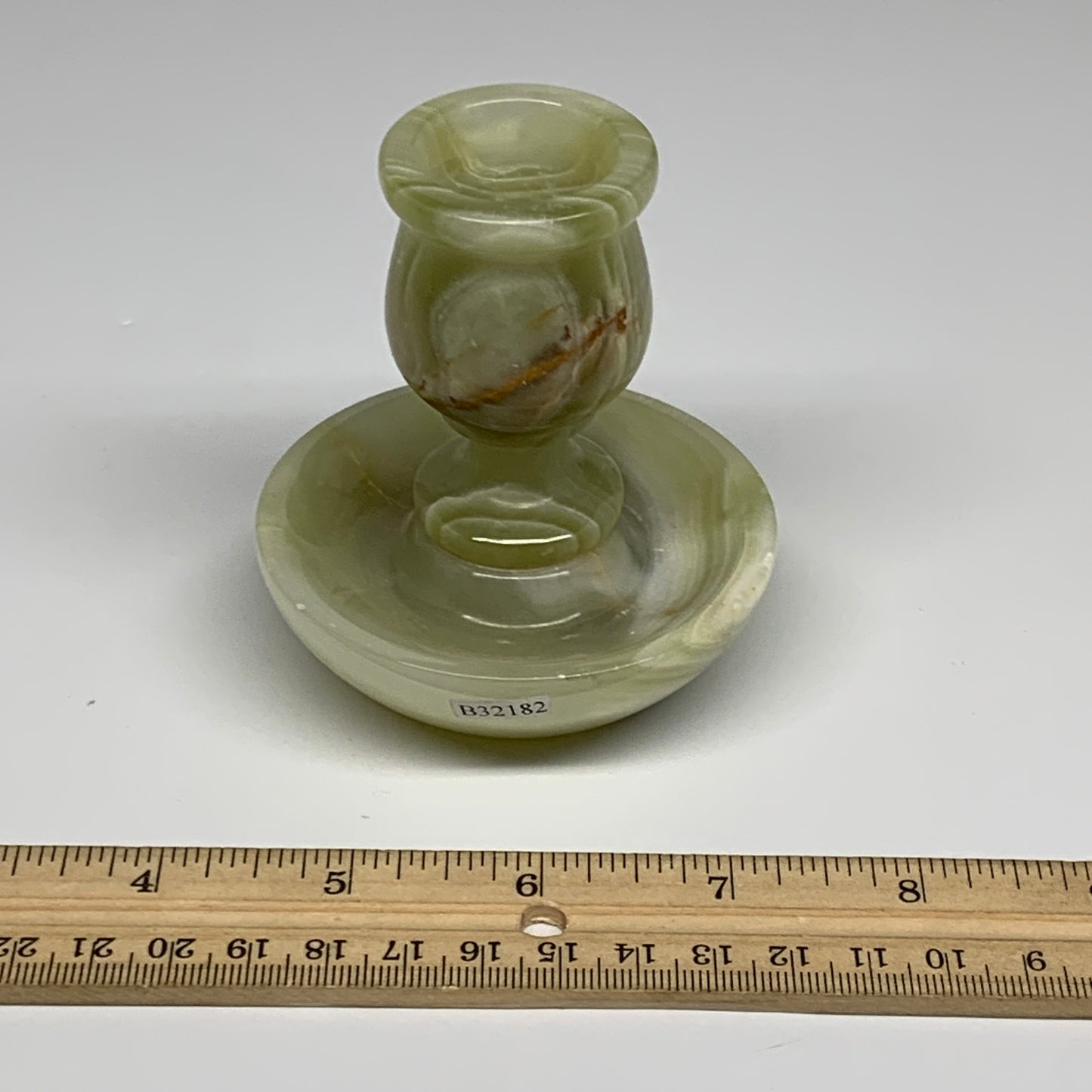 284g, 3.3"x1.4"x2.9", Natural Green Onyx Candle Holder Gemstone Hand Carved, B32