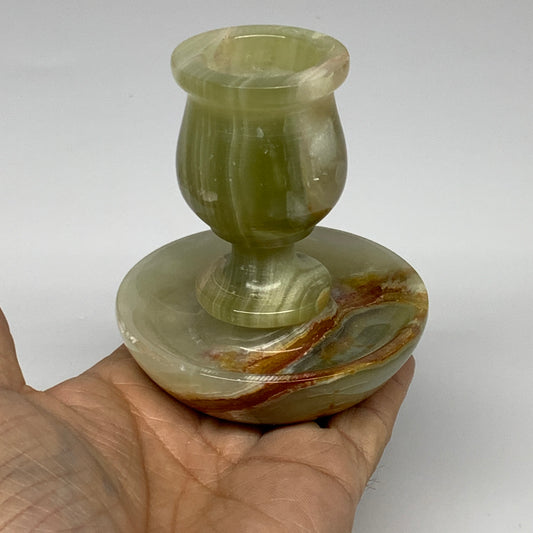 282g, 3.2"x1.5"x2.9", Natural Green Onyx Candle Holder Gemstone Hand Carved, B32