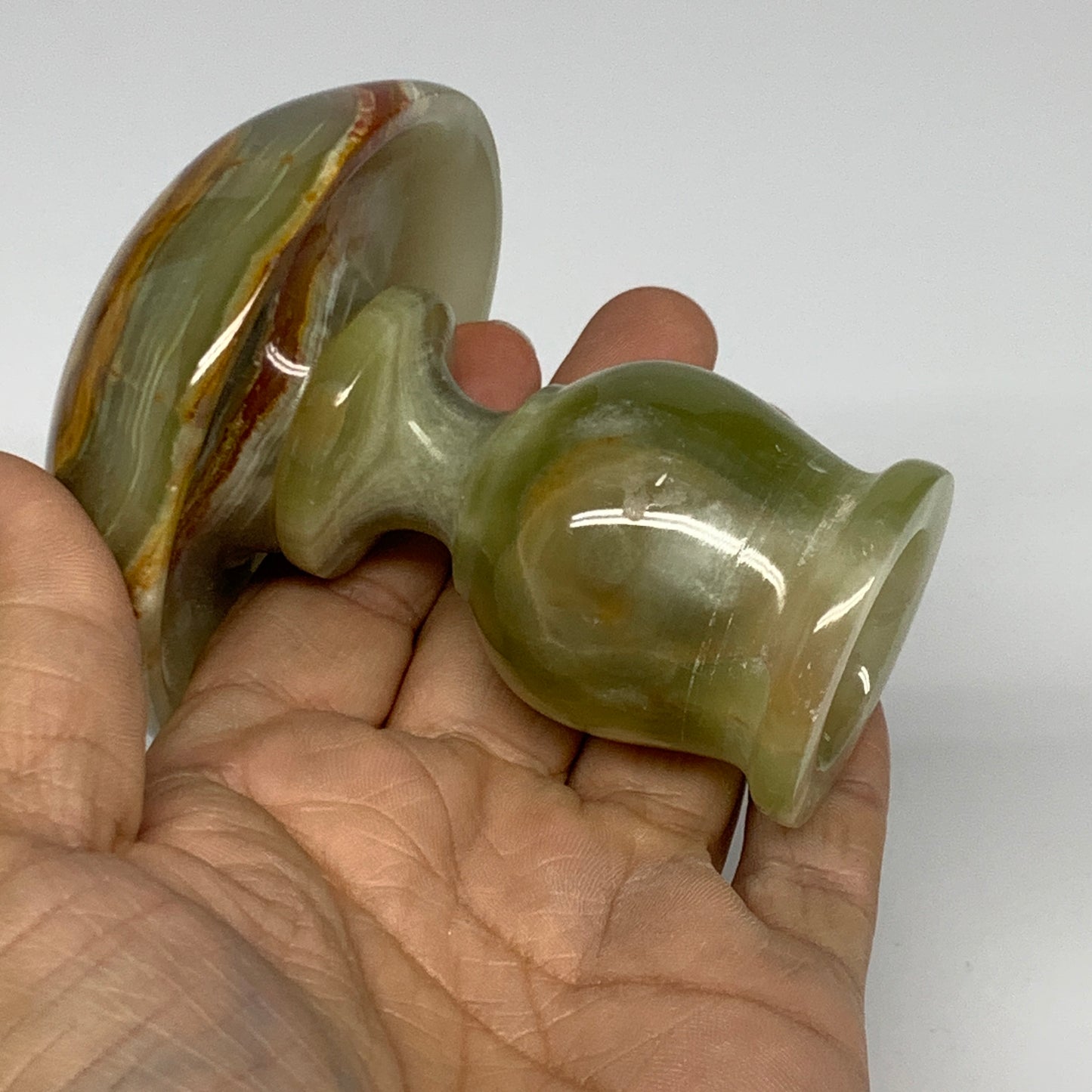 282g, 3.2"x1.5"x2.9", Natural Green Onyx Candle Holder Gemstone Hand Carved, B32