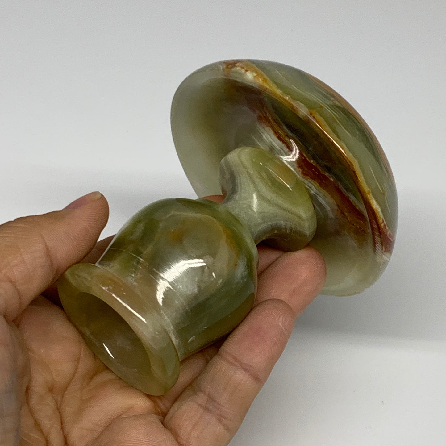 282g, 3.2"x1.5"x2.9", Natural Green Onyx Candle Holder Gemstone Hand Carved, B32