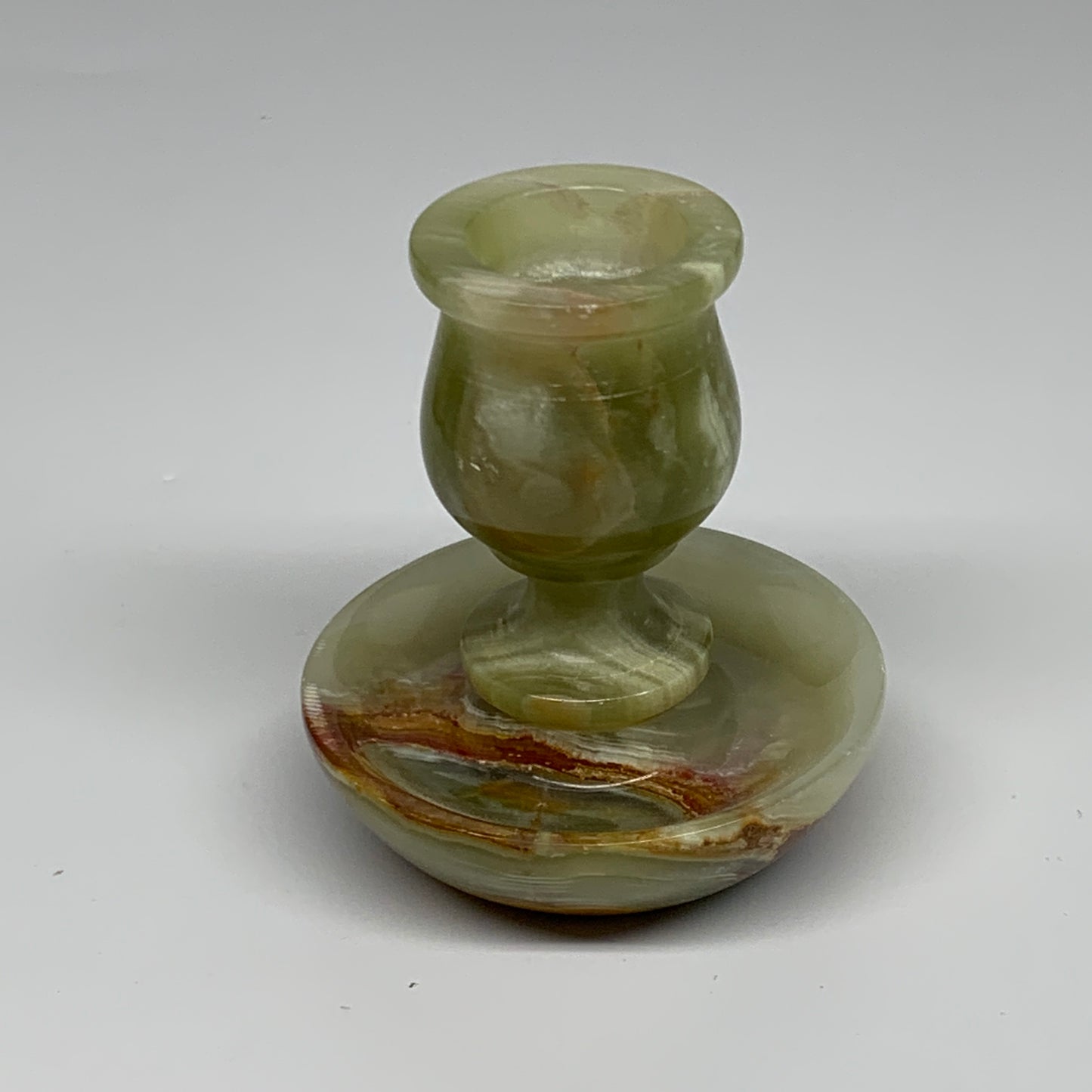 282g, 3.2"x1.5"x2.9", Natural Green Onyx Candle Holder Gemstone Hand Carved, B32