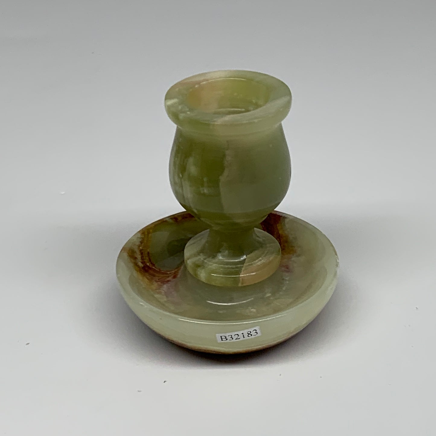 282g, 3.2"x1.5"x2.9", Natural Green Onyx Candle Holder Gemstone Hand Carved, B32