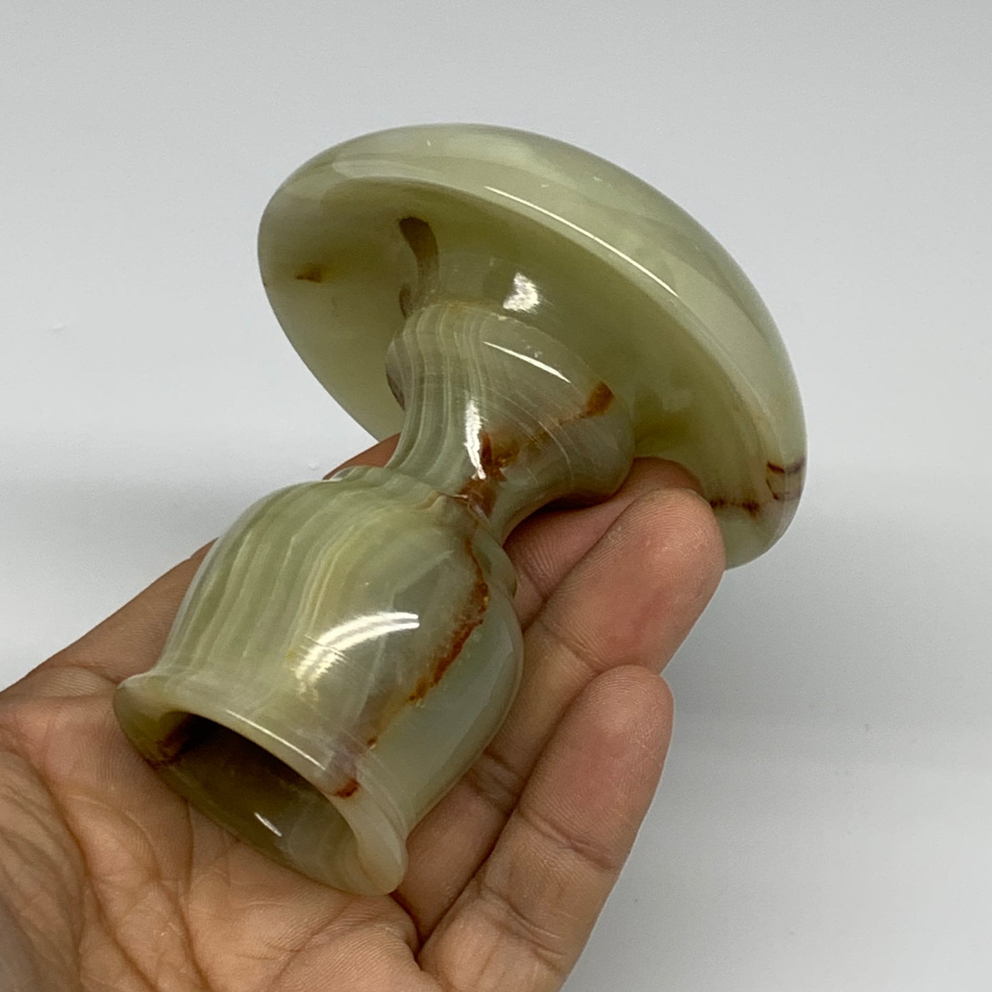 271g, 3.2"x1.5"x2.9", Natural Green Onyx Candle Holder Gemstone Hand Carved, B32