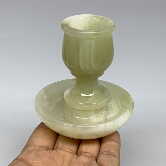 289g, 3.3"x1.5"x3", Natural Green Onyx Candle Holder Gemstone Hand Carved, B3218
