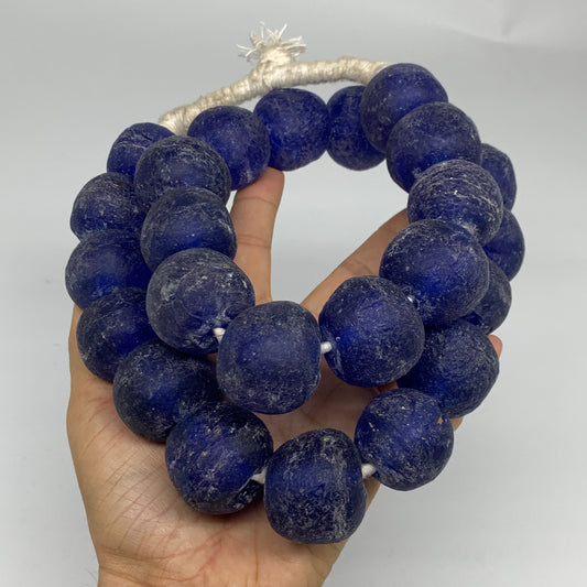 2.22 lbs, 25mm-31mm, 1 Strand, 25 beads, Blue Sea Glass Beads, B35679