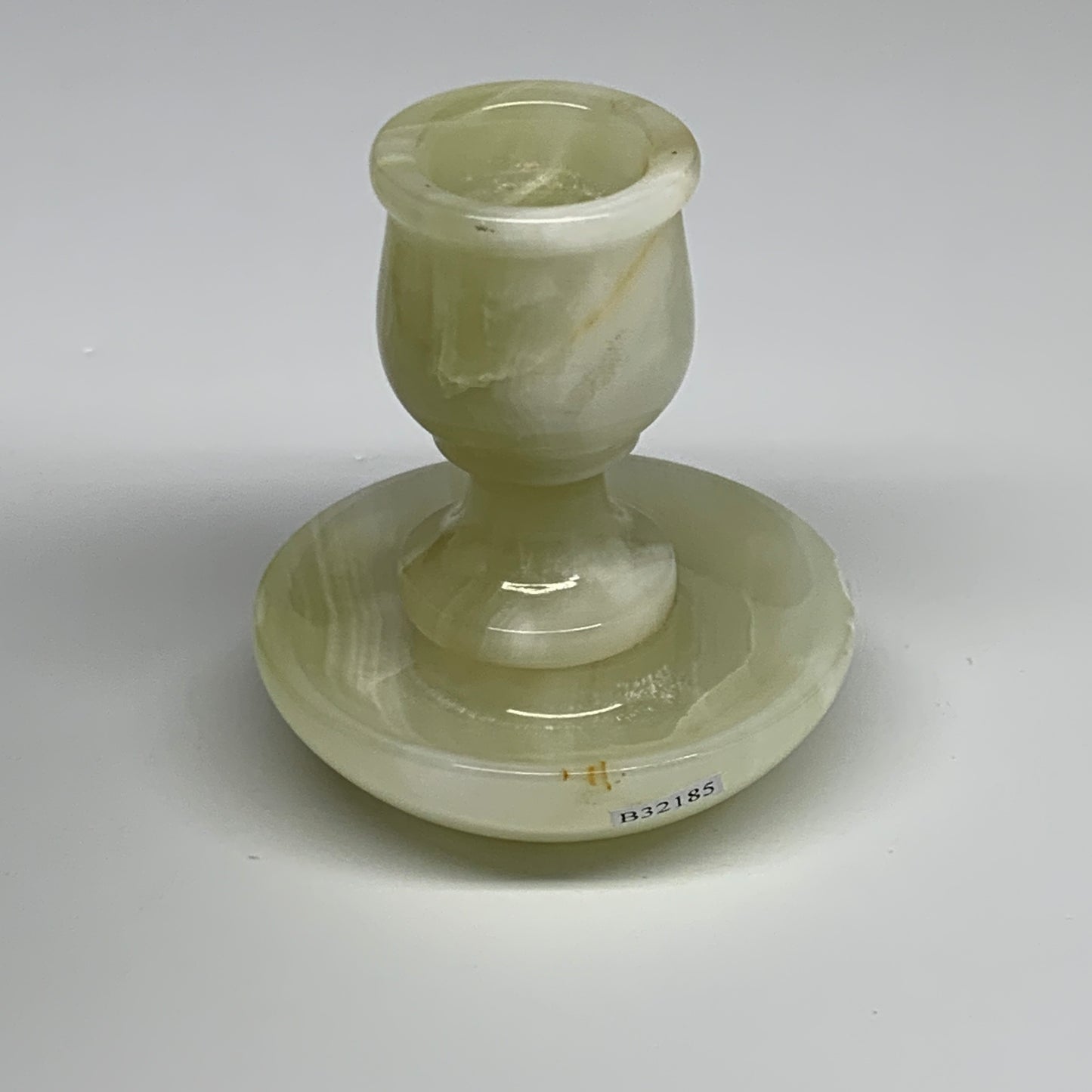 289g, 3.3"x1.5"x3", Natural Green Onyx Candle Holder Gemstone Hand Carved, B3218