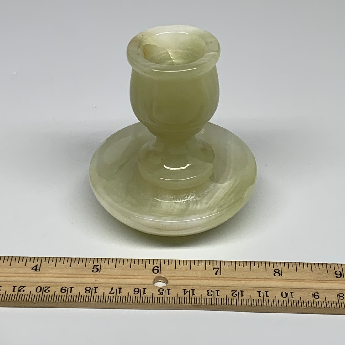 289g, 3.3"x1.5"x3", Natural Green Onyx Candle Holder Gemstone Hand Carved, B3218