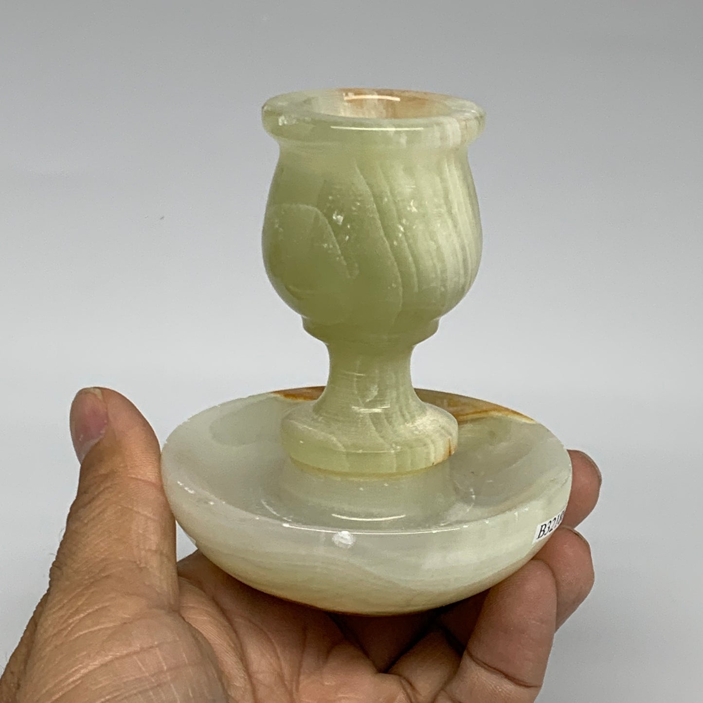 285g, 3.4"x1.5"x2.9", Natural Green Onyx Candle Holder Gemstone Hand Carved, B32