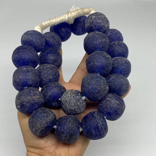 2.23 lbs, 25mm-30mm, 1 Strand, 24 beads, Blue Sea Glass Beads, B35680