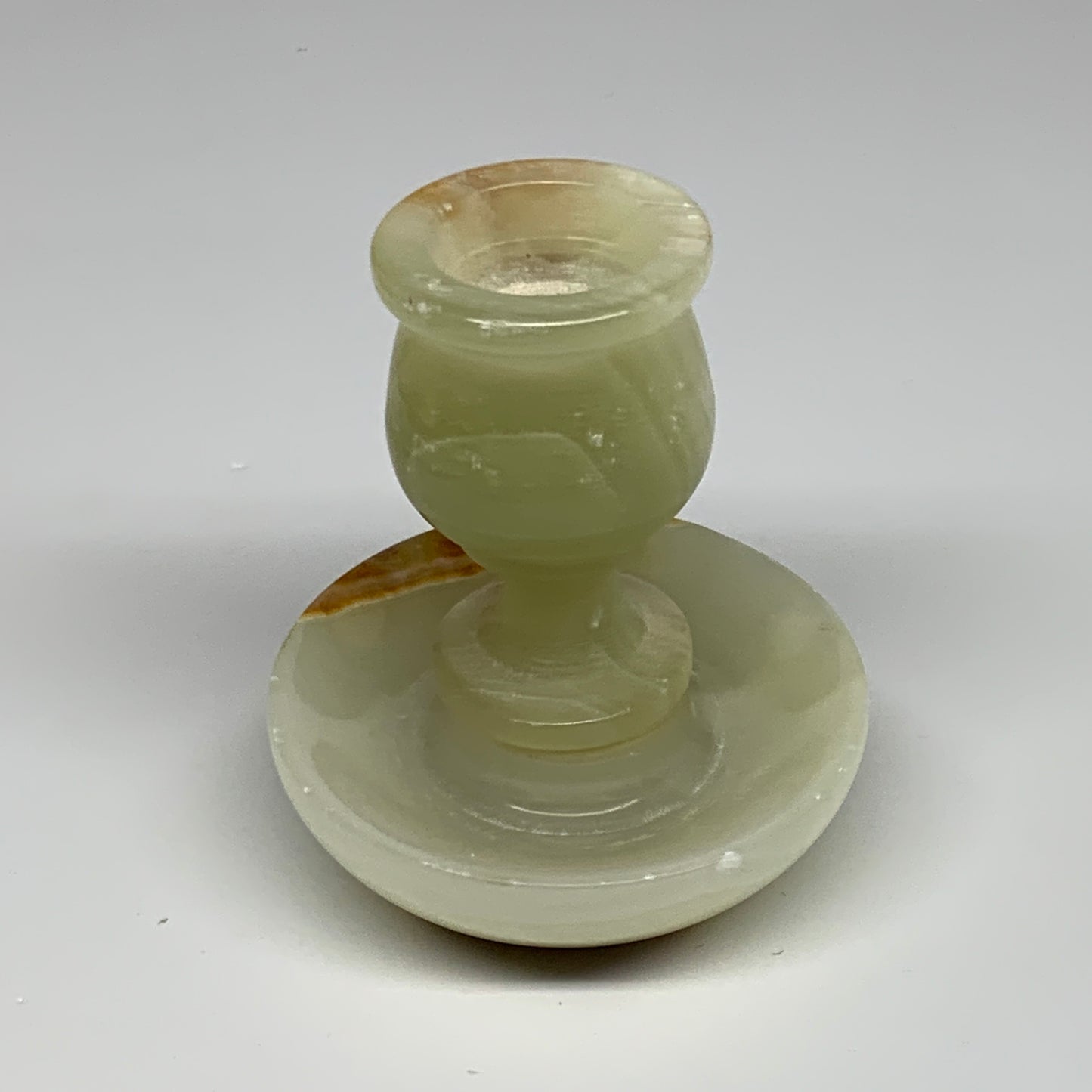 285g, 3.4"x1.5"x2.9", Natural Green Onyx Candle Holder Gemstone Hand Carved, B32