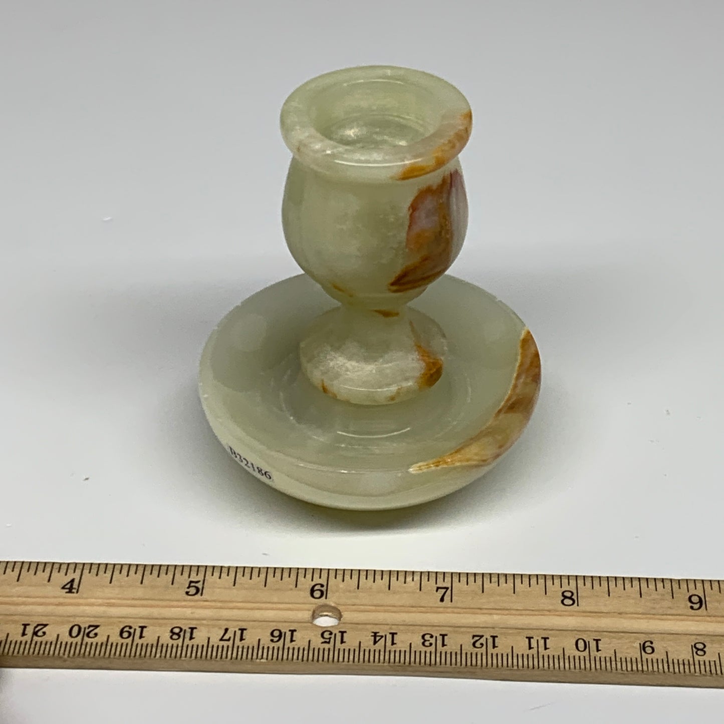 285g, 3.4"x1.5"x2.9", Natural Green Onyx Candle Holder Gemstone Hand Carved, B32