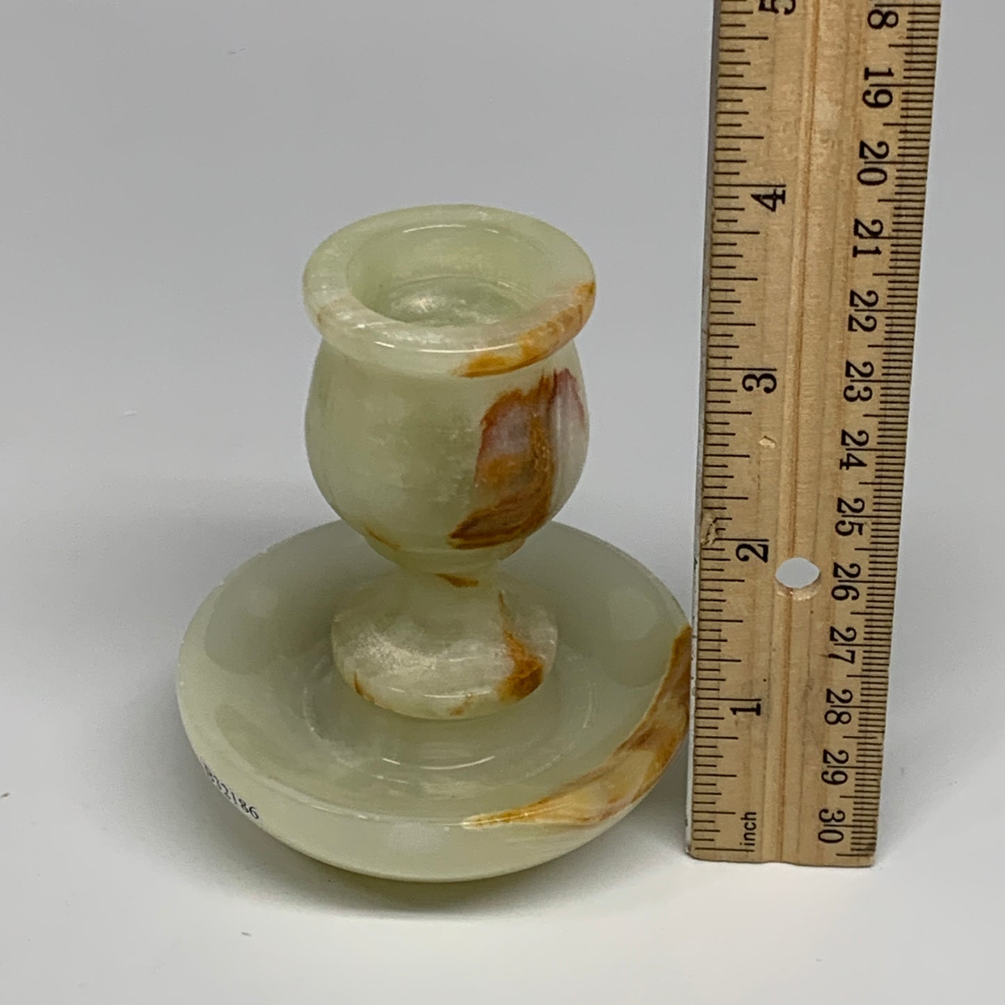 285g, 3.4"x1.5"x2.9", Natural Green Onyx Candle Holder Gemstone Hand Carved, B32