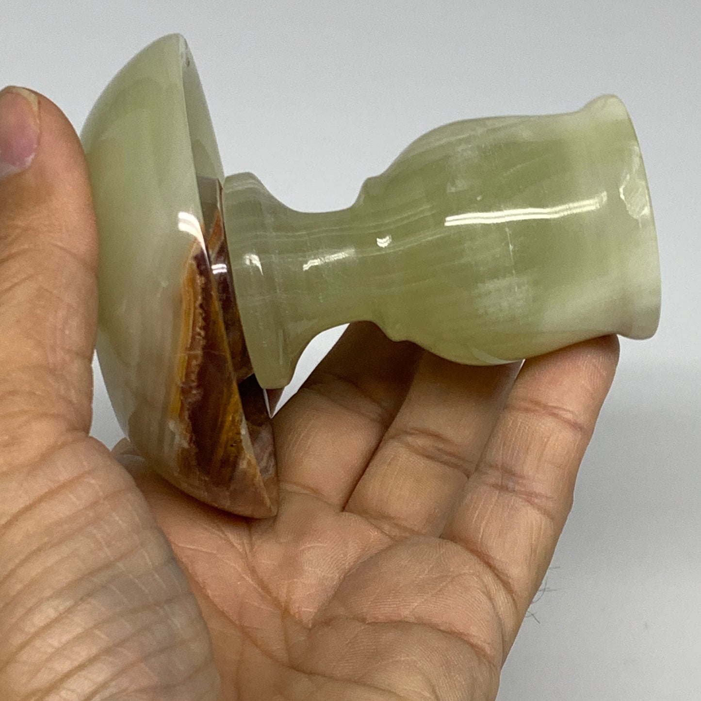 264g, 3.2"x1.4"x2.9", Natural Green Onyx Candle Holder Gemstone Hand Carved, B32