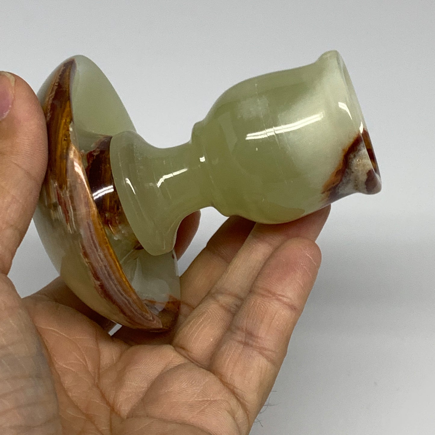 264g, 3.2"x1.4"x2.9", Natural Green Onyx Candle Holder Gemstone Hand Carved, B32