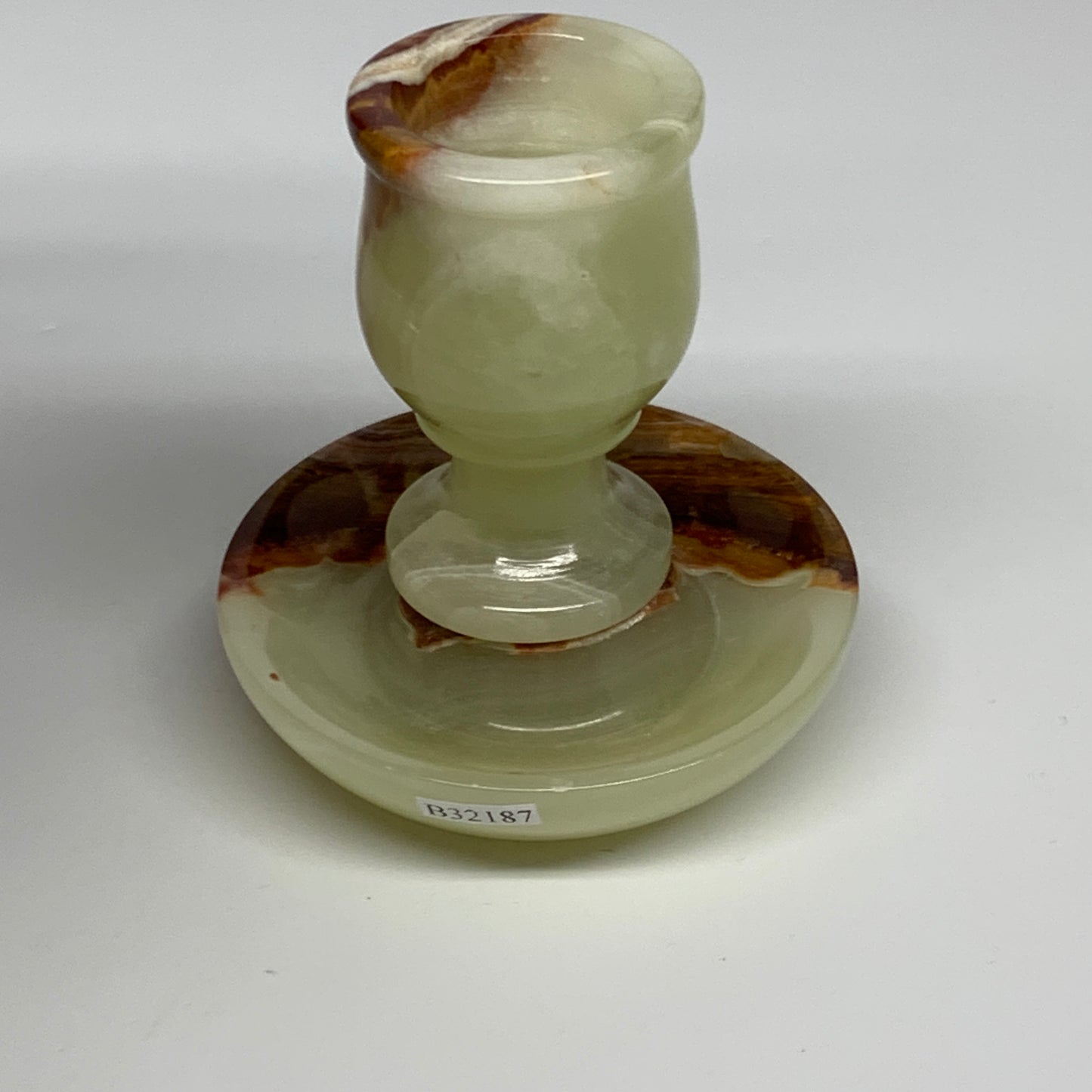 264g, 3.2"x1.4"x2.9", Natural Green Onyx Candle Holder Gemstone Hand Carved, B32