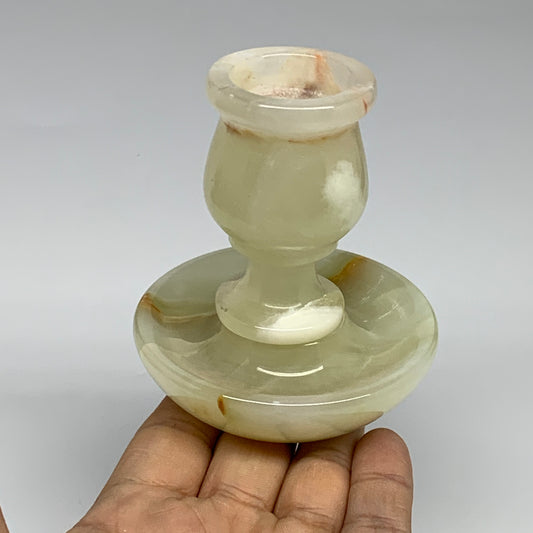 280g, 3.3"x1.5"x2.9", Natural Green Onyx Candle Holder Gemstone Hand Carved, B32