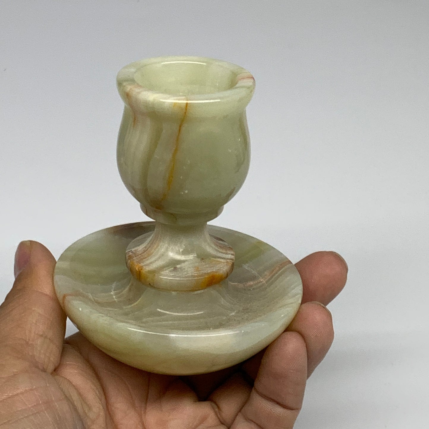 261g, 3.2"x1.5"x2.9", Natural Green Onyx Candle Holder Gemstone Hand Carved, B32