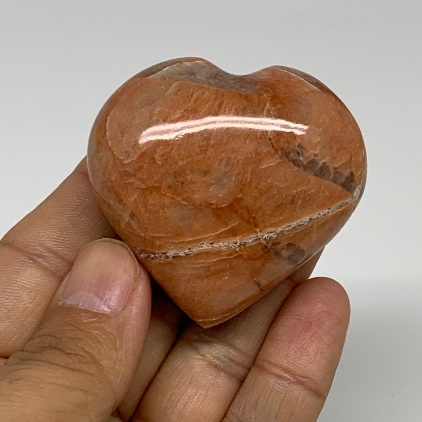 81.2g, 1.9"x2"x1", Peach Moonstone Heart Crystal Polished, B34978