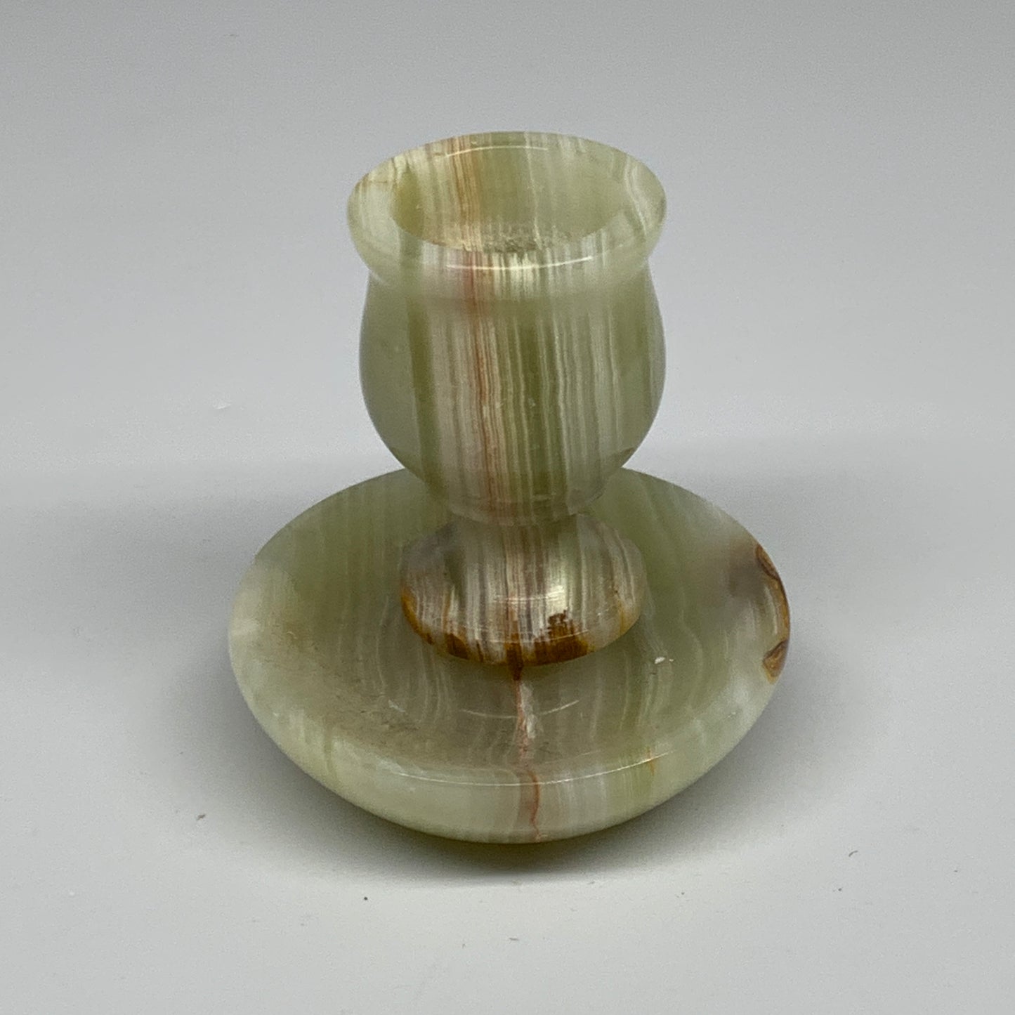 261g, 3.2"x1.5"x2.9", Natural Green Onyx Candle Holder Gemstone Hand Carved, B32