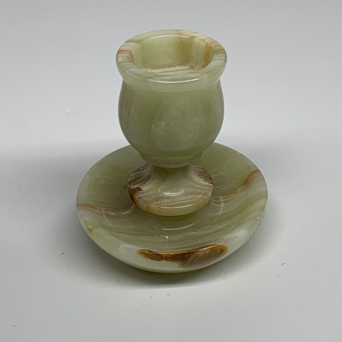 261g, 3.2"x1.5"x2.9", Natural Green Onyx Candle Holder Gemstone Hand Carved, B32