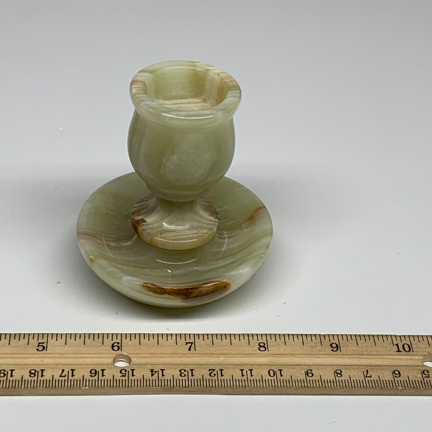 261g, 3.2"x1.5"x2.9", Natural Green Onyx Candle Holder Gemstone Hand Carved, B32