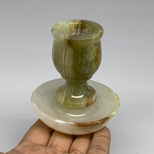 274g, 3.3"x1.5"x2.8", Natural Green Onyx Candle Holder Gemstone Hand Carved, B32