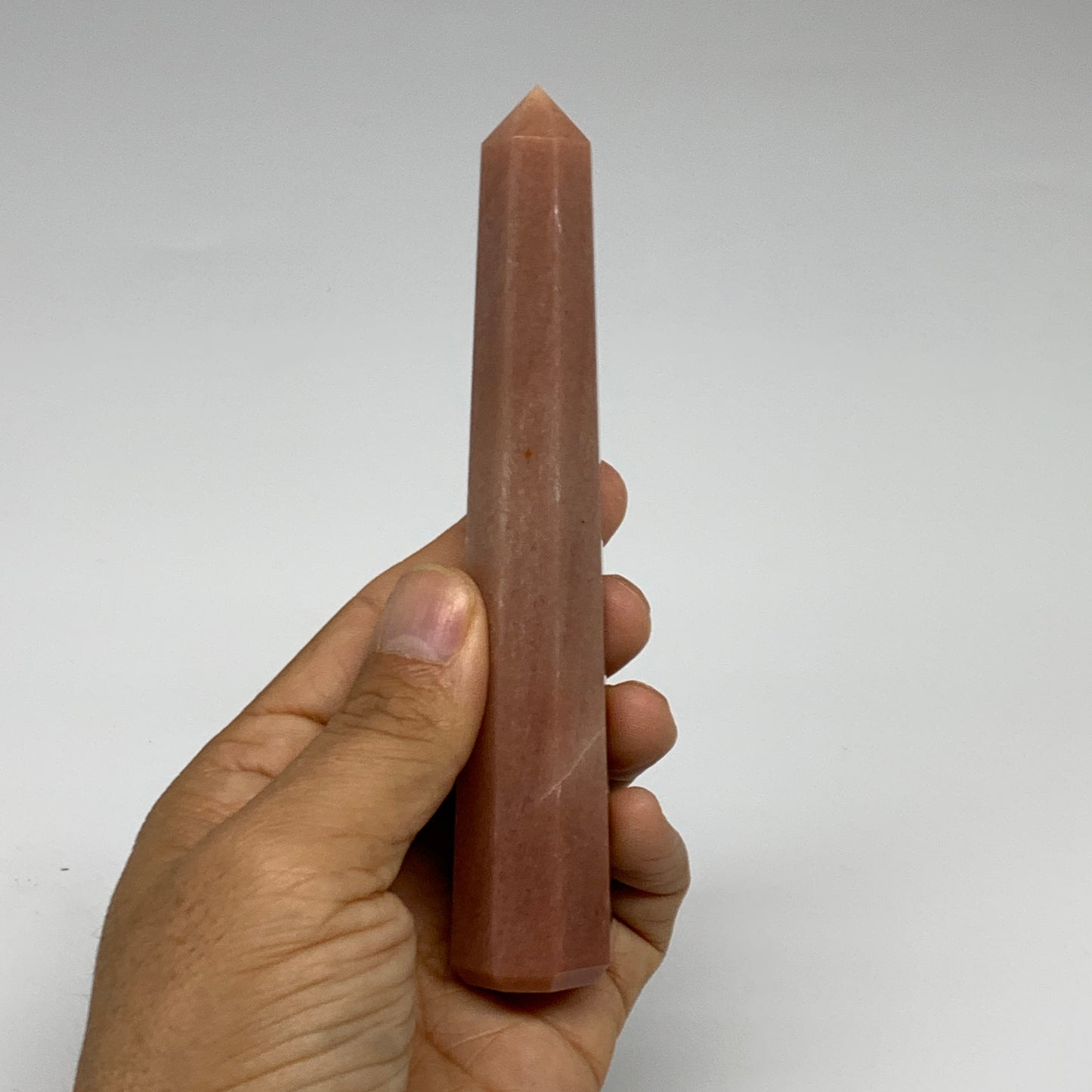 112.7g, 5.2"x0.9"x0.9" Red Aventurine Tower Obelisk Point Crystal @India,B31565