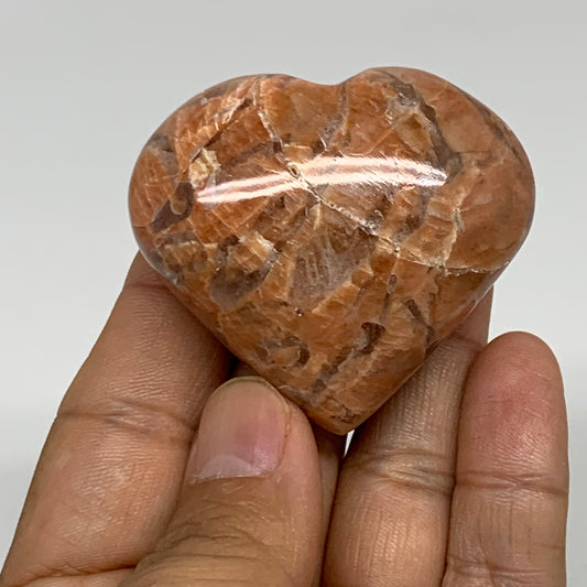 79.3g, 1.9"x2.1"x1", Peach Moonstone Heart Crystal Polished, B34979