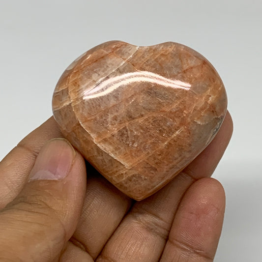 78.6g, 1.8"x2"x1", Peach Moonstone Heart Crystal Polished, B34981