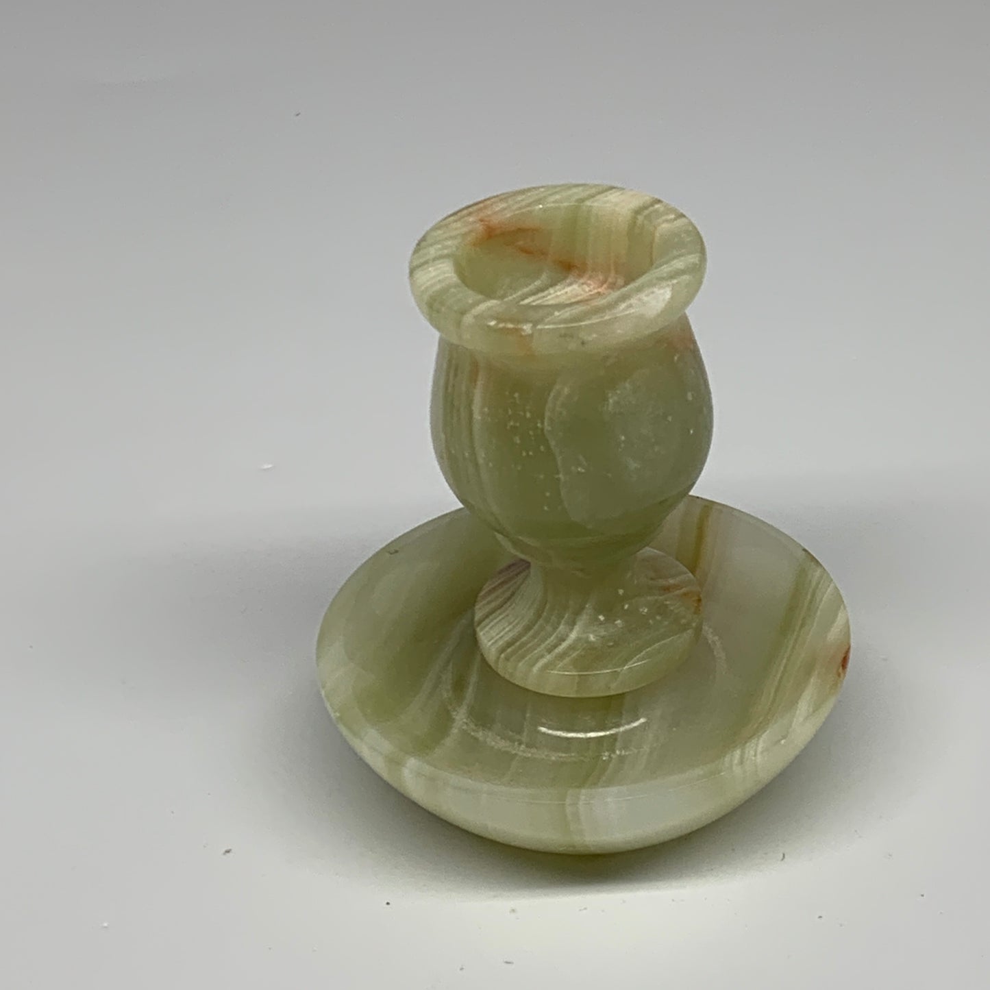 267g, 3.3"x1.5"x2.9", Natural Green Onyx Candle Holder Gemstone Hand Carved, B32