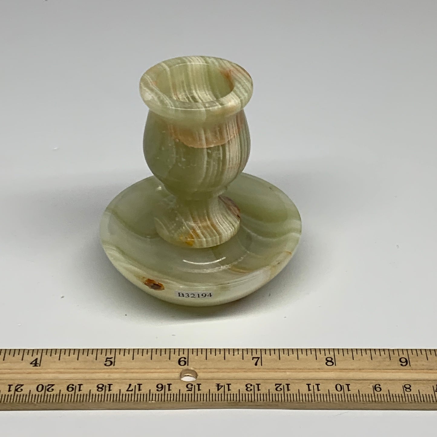 267g, 3.3"x1.5"x2.9", Natural Green Onyx Candle Holder Gemstone Hand Carved, B32