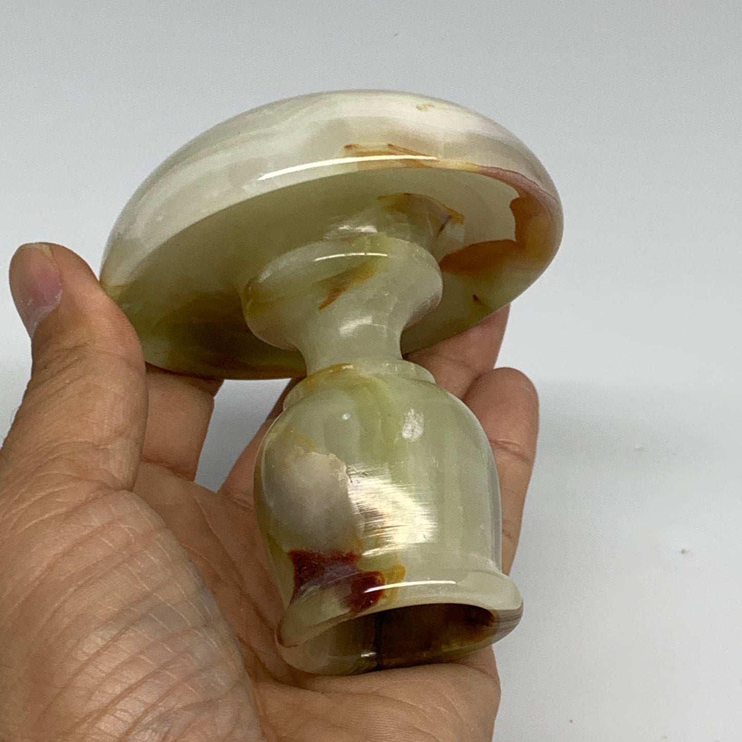 302g, 3.3"x1.5"x3", Natural Green Onyx Candle Holder Gemstone Hand Carved, B3219