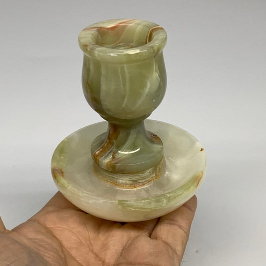 288g, 3.3"x1.5"x2.9", Natural Green Onyx Candle Holder Gemstone Hand Carved, B32