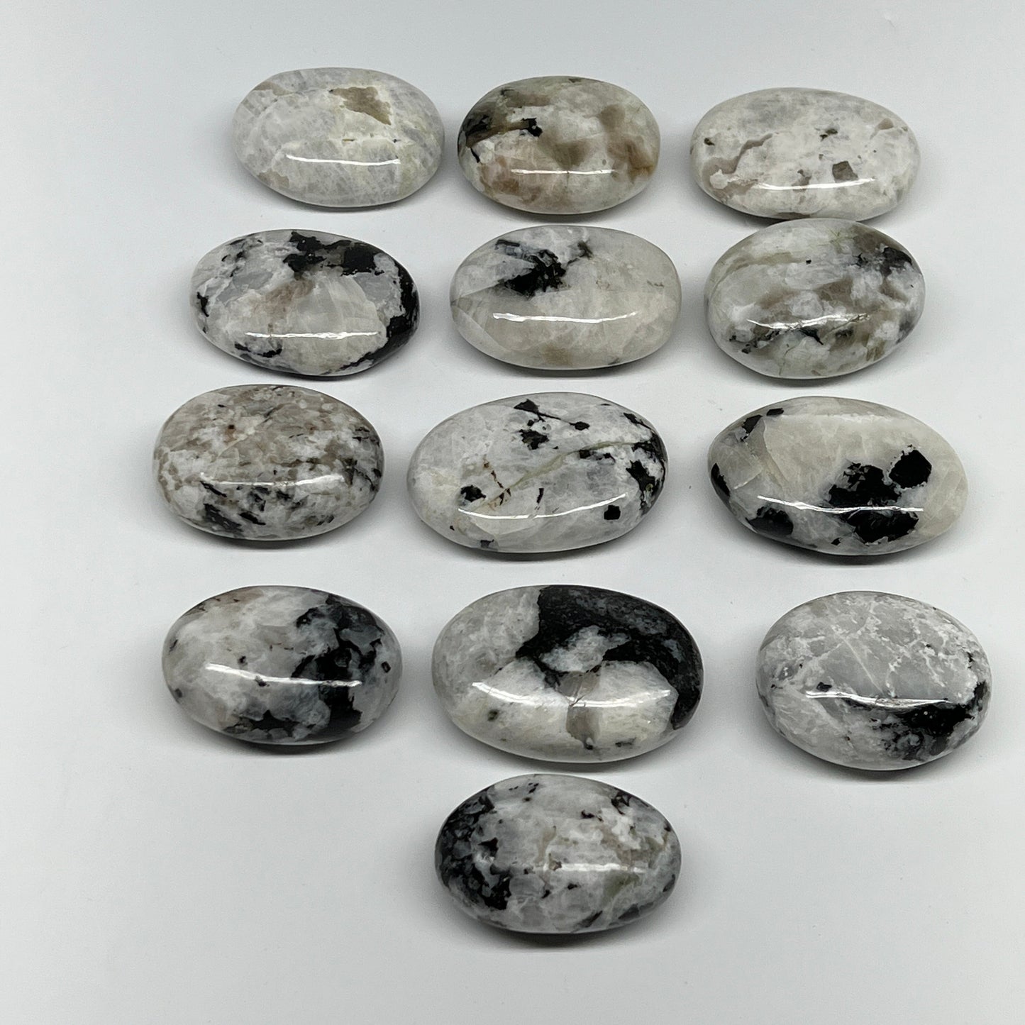 2.2 lb, 2"-2.4", 13 pcs, Rainbow Moonstone Palm-Stone Polished Crystal, B21344