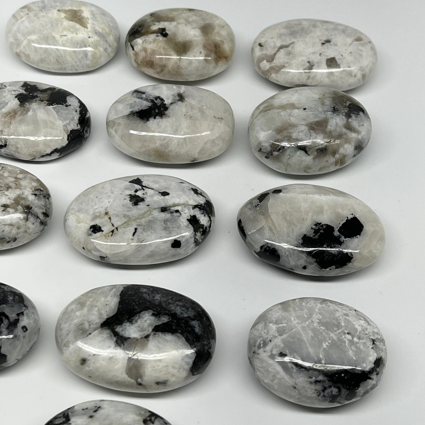 2.2 lb, 2"-2.4", 13 pcs, Rainbow Moonstone Palm-Stone Polished Crystal, B21344