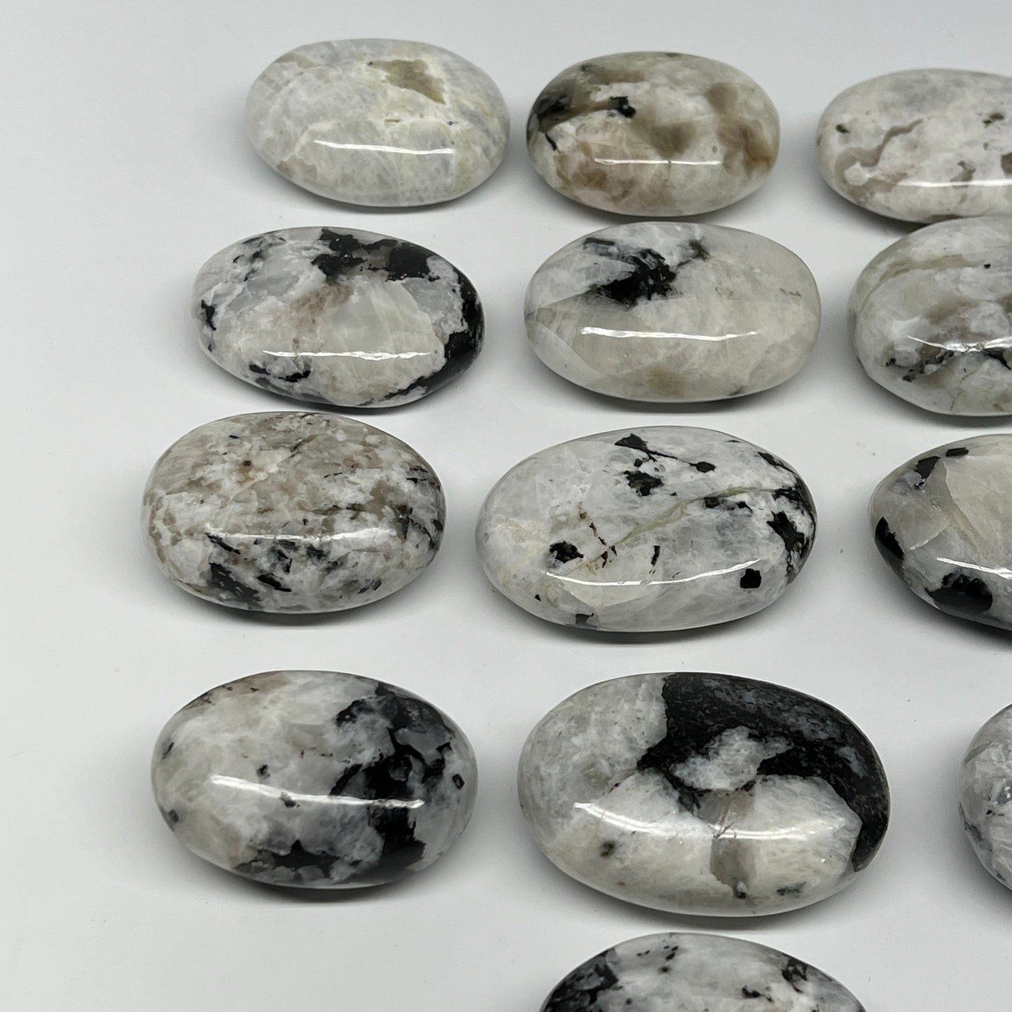 2.2 lb, 2"-2.4", 13 pcs, Rainbow Moonstone Palm-Stone Polished Crystal, B21344