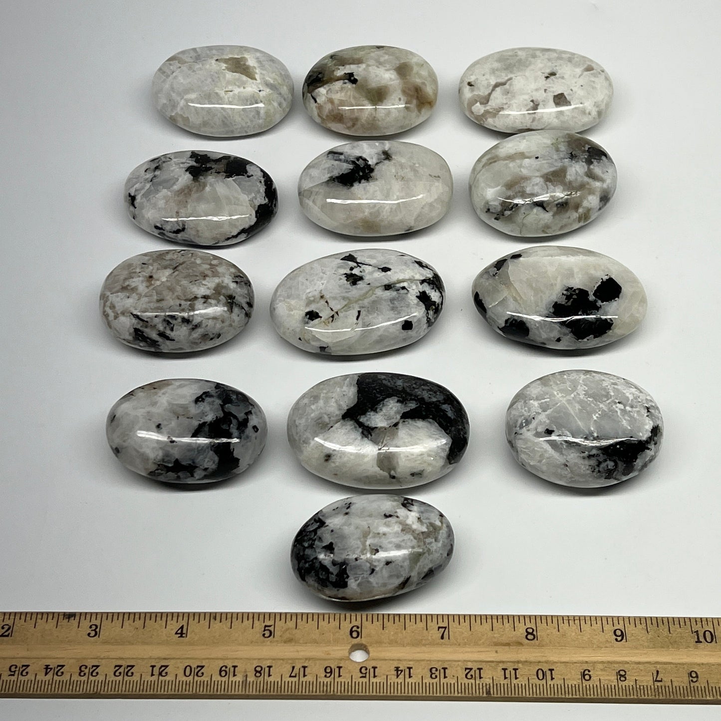 2.2 lb, 2"-2.4", 13 pcs, Rainbow Moonstone Palm-Stone Polished Crystal, B21344