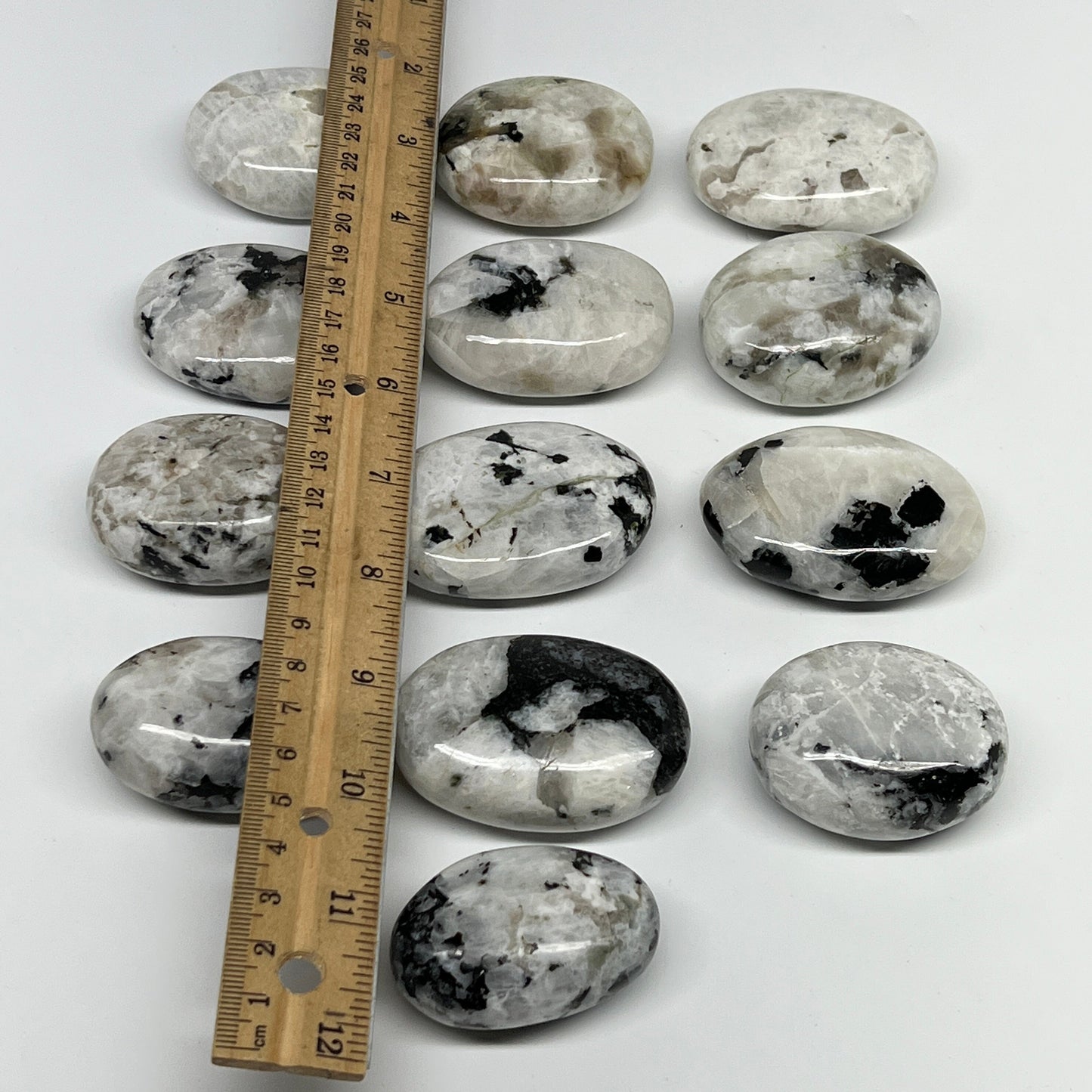 2.2 lb, 2"-2.4", 13 pcs, Rainbow Moonstone Palm-Stone Polished Crystal, B21344