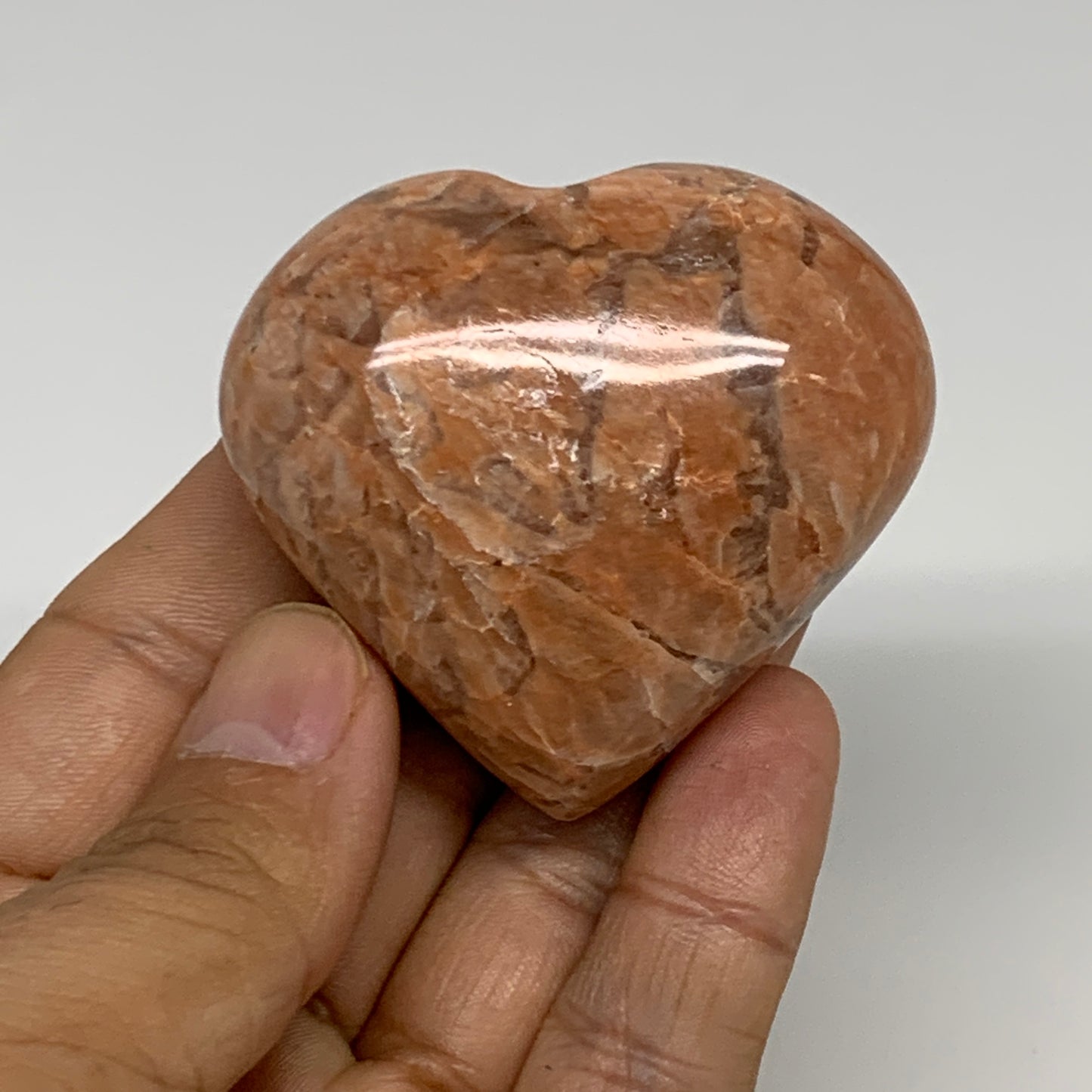 94.9g, 2"x2.2"x1", Peach Moonstone Heart Crystal Polished, B34984