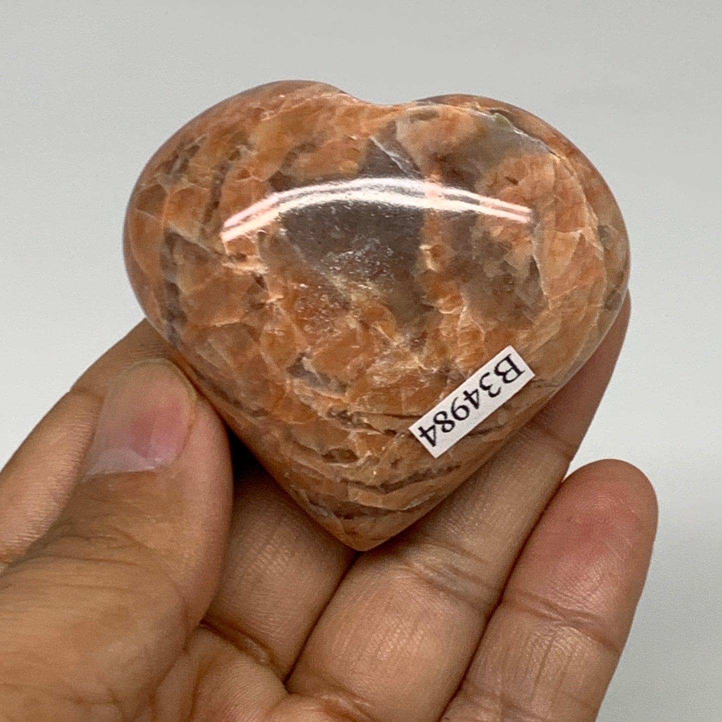 94.9g, 2"x2.2"x1", Peach Moonstone Heart Crystal Polished, B34984