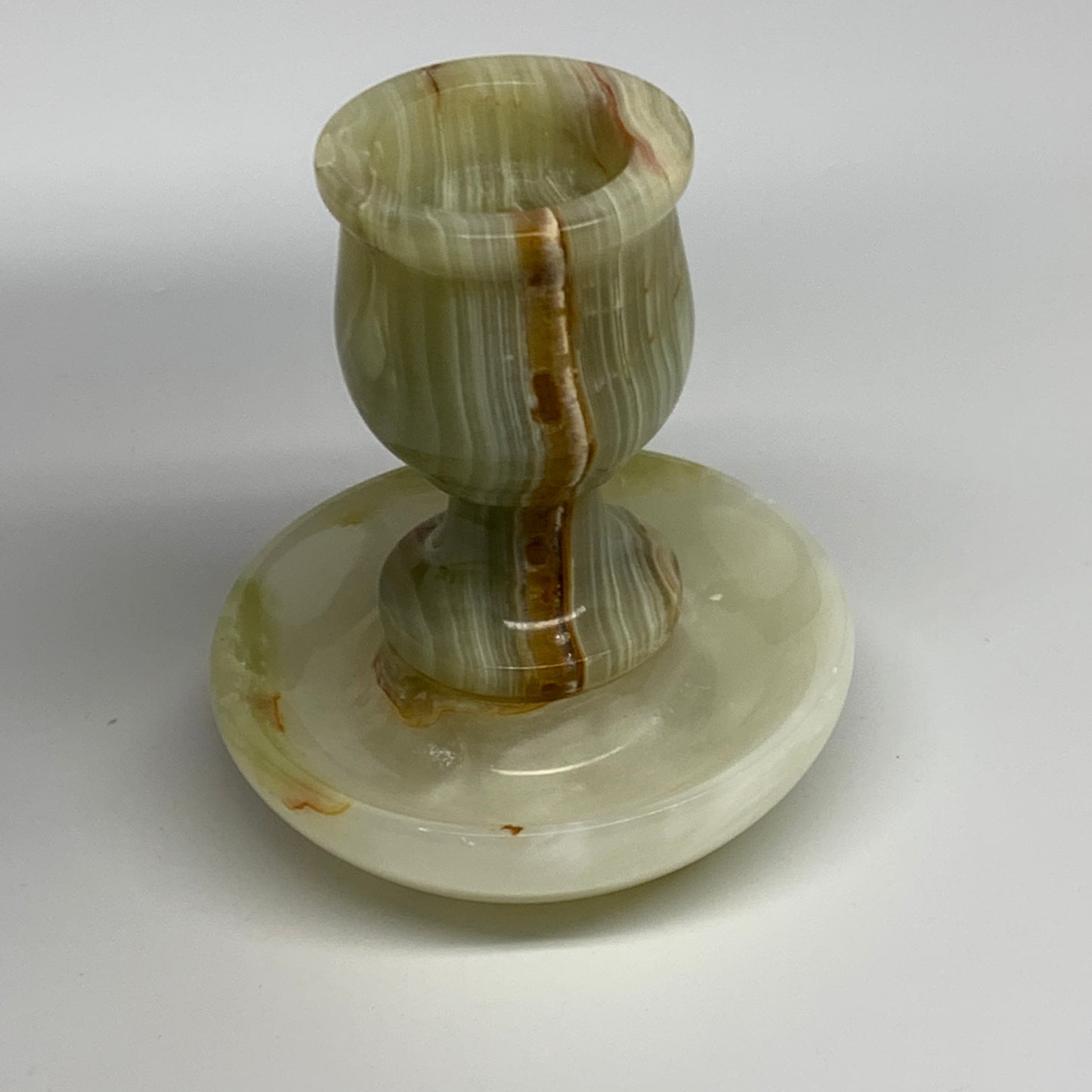 288g, 3.3"x1.5"x2.9", Natural Green Onyx Candle Holder Gemstone Hand Carved, B32